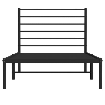 Metal Bed Frame without Mattress with Headboard Black 107x203cm