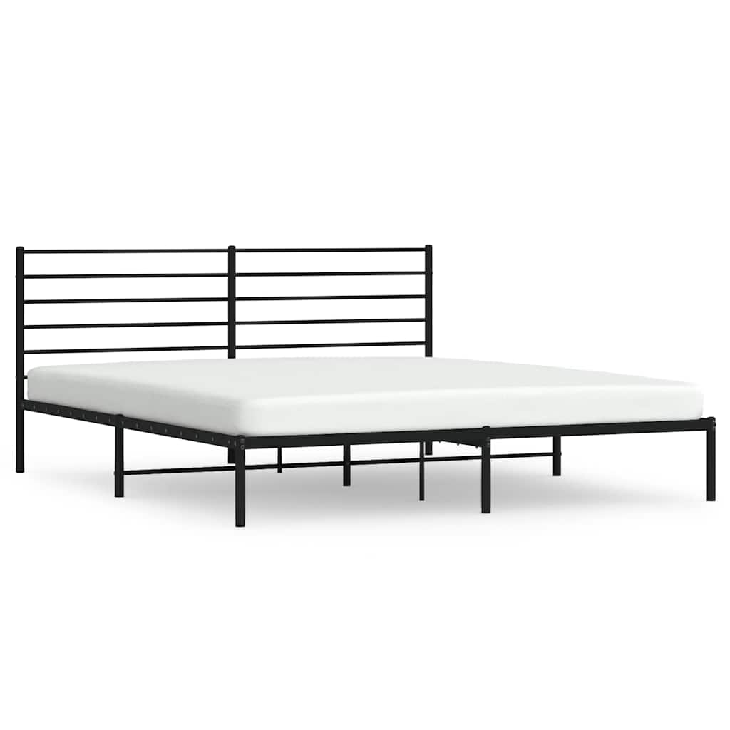 Metal Bed Frame without Mattress with Headboard Black 183x213cm