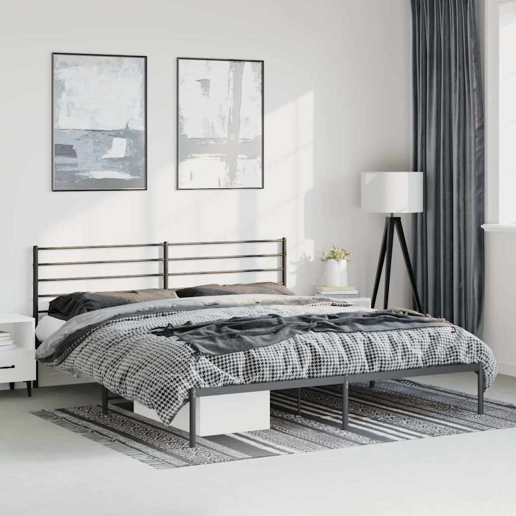 Metal Bed Frame without Mattress with Headboard Black 183x213cm