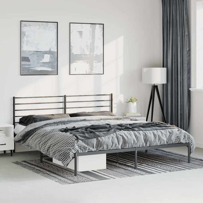 Metal Bed Frame without Mattress with Headboard Black 183x213cm