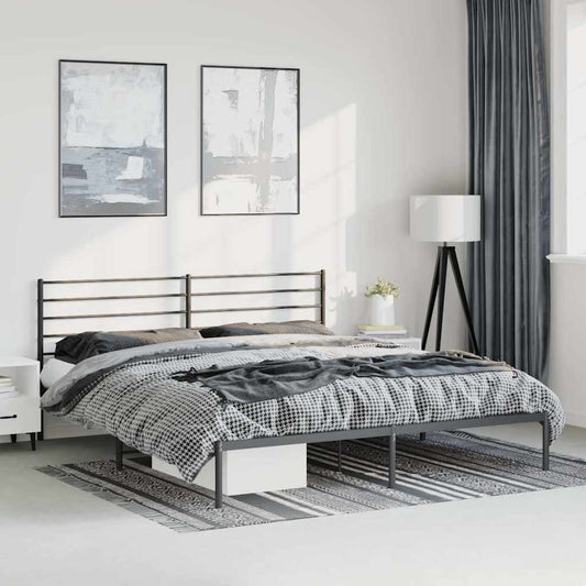 Metal Bed Frame without Mattress with Headboard Black 183x213cm