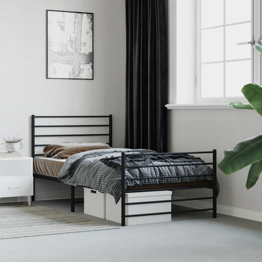 Metal Bed Frame without Mattress with Footboard Black 75x190cm