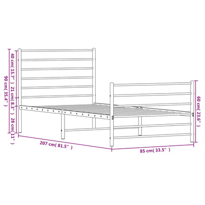 Metal Bed Frame without Mattress with Footboard Black 80x200cm