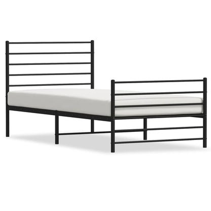 Metal Bed Frame without Mattress with Footboard Black 107x203cm