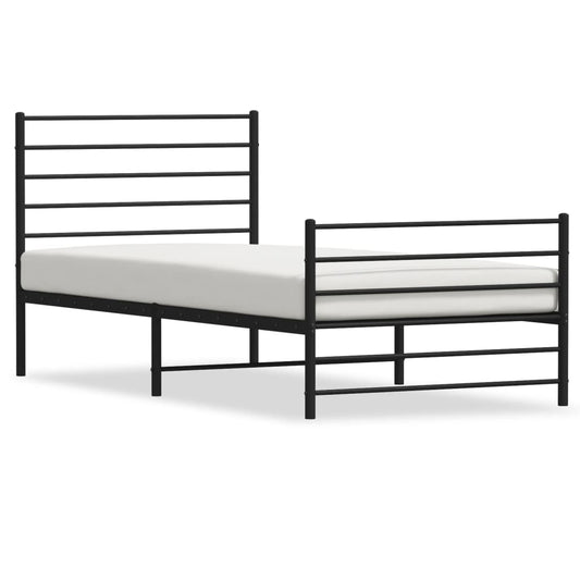 Metal Bed Frame without Mattress with Footboard Black 107x203cm