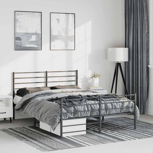 Metal Bed Frame without Mattress with Footboard Black 135x190cm