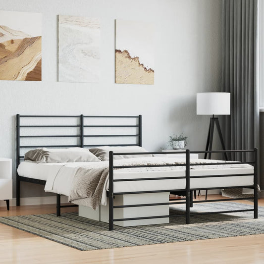 Metal Bed Frame without Mattress with Footboard Black 160x200cm