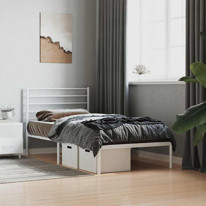 Metal Bed Frame without Mattress with Headboard White 90x200cm