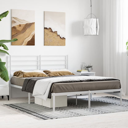 Metal Bed Frame without Mattress with Headboard White 120x190cm