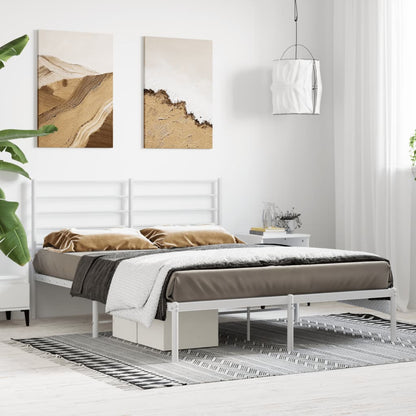 Metal Bed Frame without Mattress with Headboard White 140x190cm
