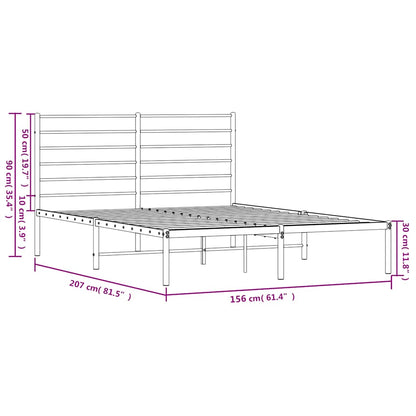 Metal Bed Frame without Mattress with Headboard White 150x200cm