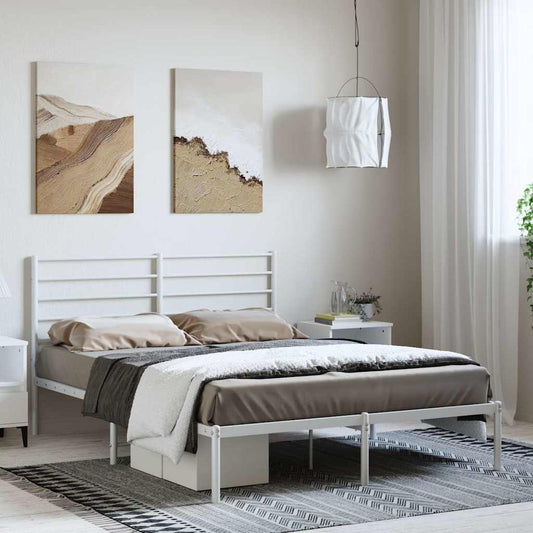 Metal Bed Frame without Mattress with Headboard White 150x200cm