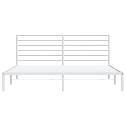 Metal Bed Frame without Mattress with Headboard White 193x203cm