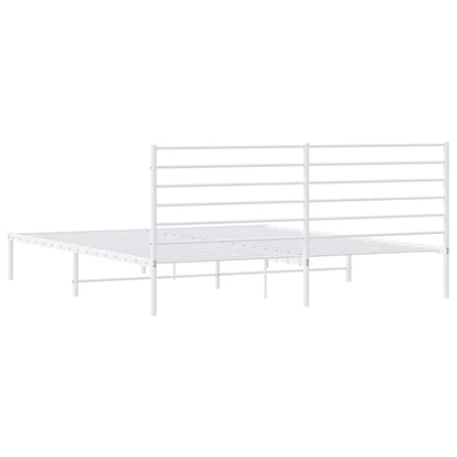 Metal Bed Frame without Mattress with Headboard White 193x203cm