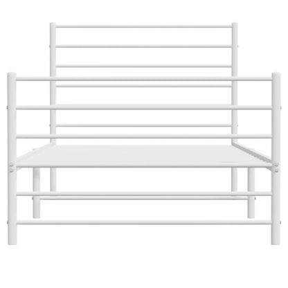 Metal Bed Frame without Mattress with Footboard White 107x203cm