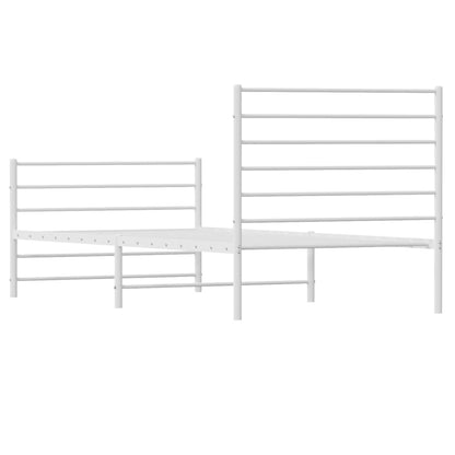 Metal Bed Frame without Mattress with Footboard White 107x203cm