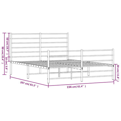 Metal Bed Frame without Mattress with Footboard White 150x200cm
