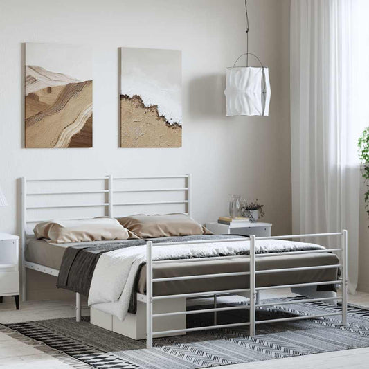 Metal Bed Frame without Mattress with Footboard White 150x200cm