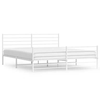 Metal Bed Frame without Mattress with Footboard White 180x200cm