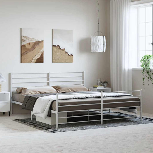 Metal Bed Frame without Mattress with Footboard White 183x213cm