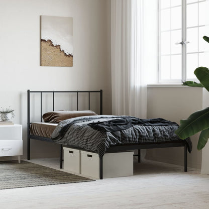Metal Bed Frame without Mattress with Headboard Black 80x200cm