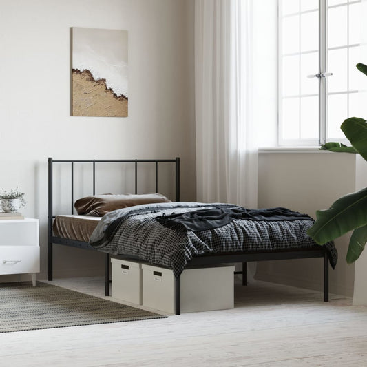 Metal Bed Frame without Mattress with Headboard Black 80x200cm