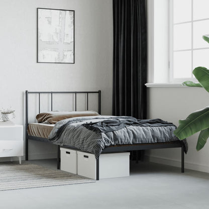 Metal Bed Frame without Mattress with Headboard Black 90x190cm