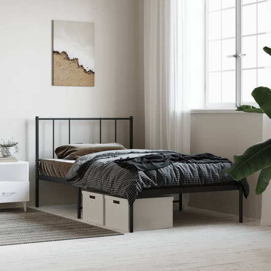 Metal Bed Frame without Mattress with Headboard Black 90x190cm