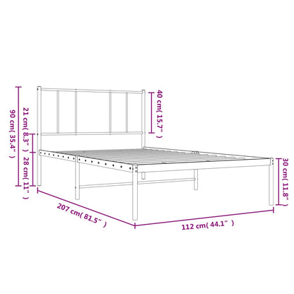Metal Bed Frame without Mattress with Headboard Black 107x203cm