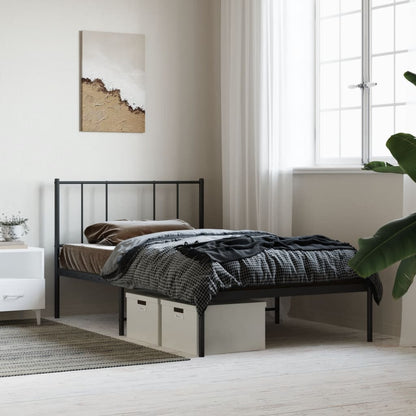 Metal Bed Frame without Mattress with Headboard Black 107x203cm