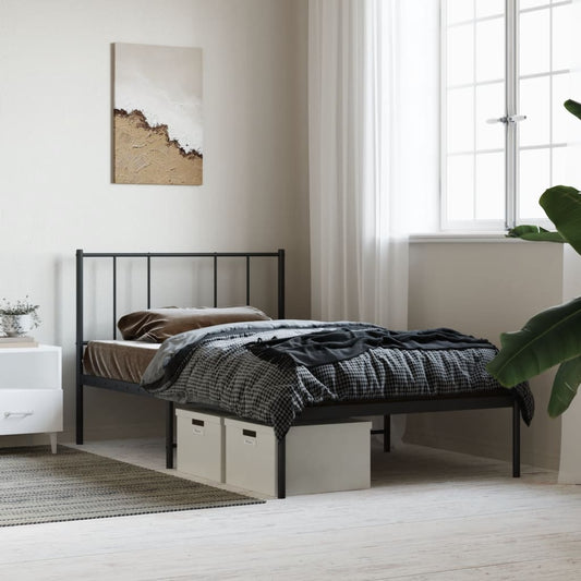 Metal Bed Frame without Mattress with Headboard Black 107x203cm