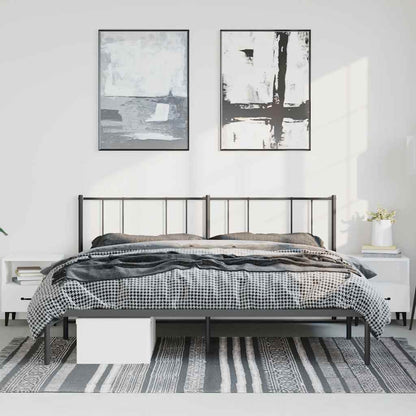 Metal Bed Frame without Mattress with Headboard Black 193x203cm