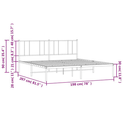 Metal Bed Frame without Mattress with Headboard Black 193x203cm