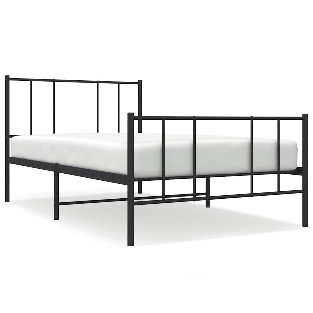 Metal Bed Frame without Mattress with Footboard Black 75x190cm