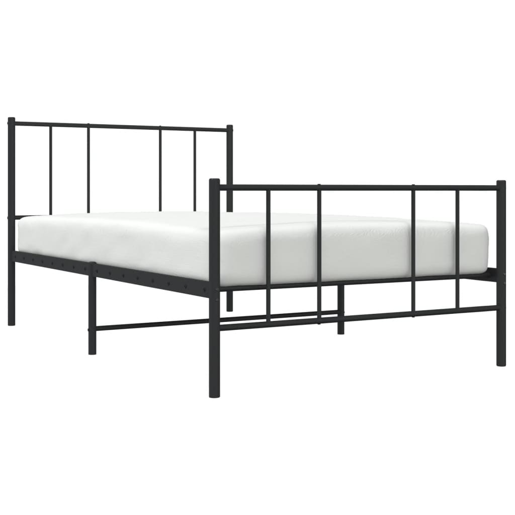 Metal Bed Frame without Mattress with Footboard Black 75x190cm