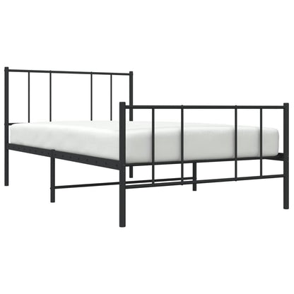 Metal Bed Frame without Mattress with Footboard Black 75x190cm