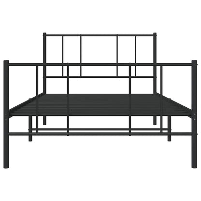 Metal Bed Frame without Mattress with Footboard Black 75x190cm