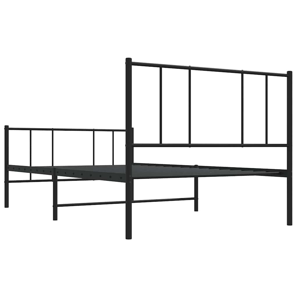 Metal Bed Frame without Mattress with Footboard Black 75x190cm