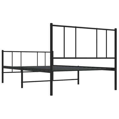 Metal Bed Frame without Mattress with Footboard Black 75x190cm