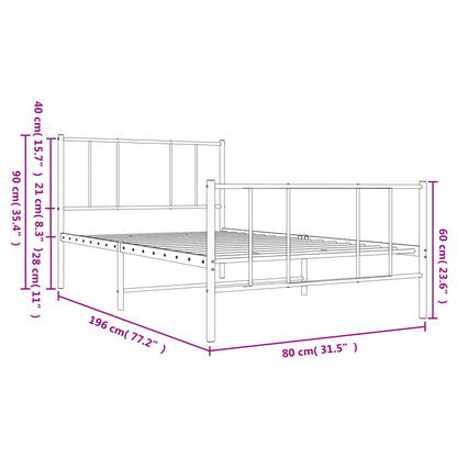 Metal Bed Frame without Mattress with Footboard Black 75x190cm