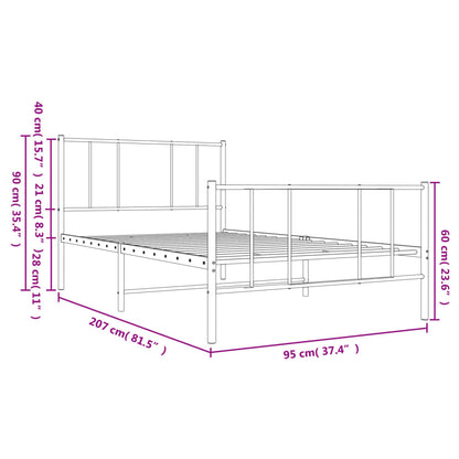 Metal Bed Frame without Mattress with Footboard Black 90x200cm