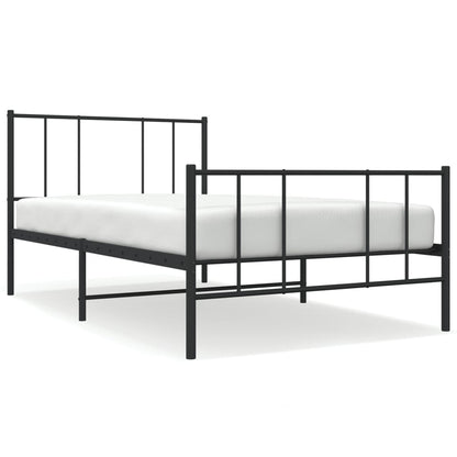 Metal Bed Frame without Mattress with Footboard Black 107x203cm