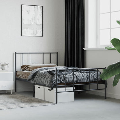 Metal Bed Frame without Mattress with Footboard Black 107x203cm