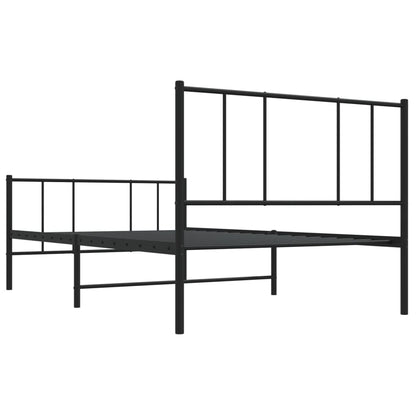 Metal Bed Frame without Mattress with Footboard Black 107x203cm