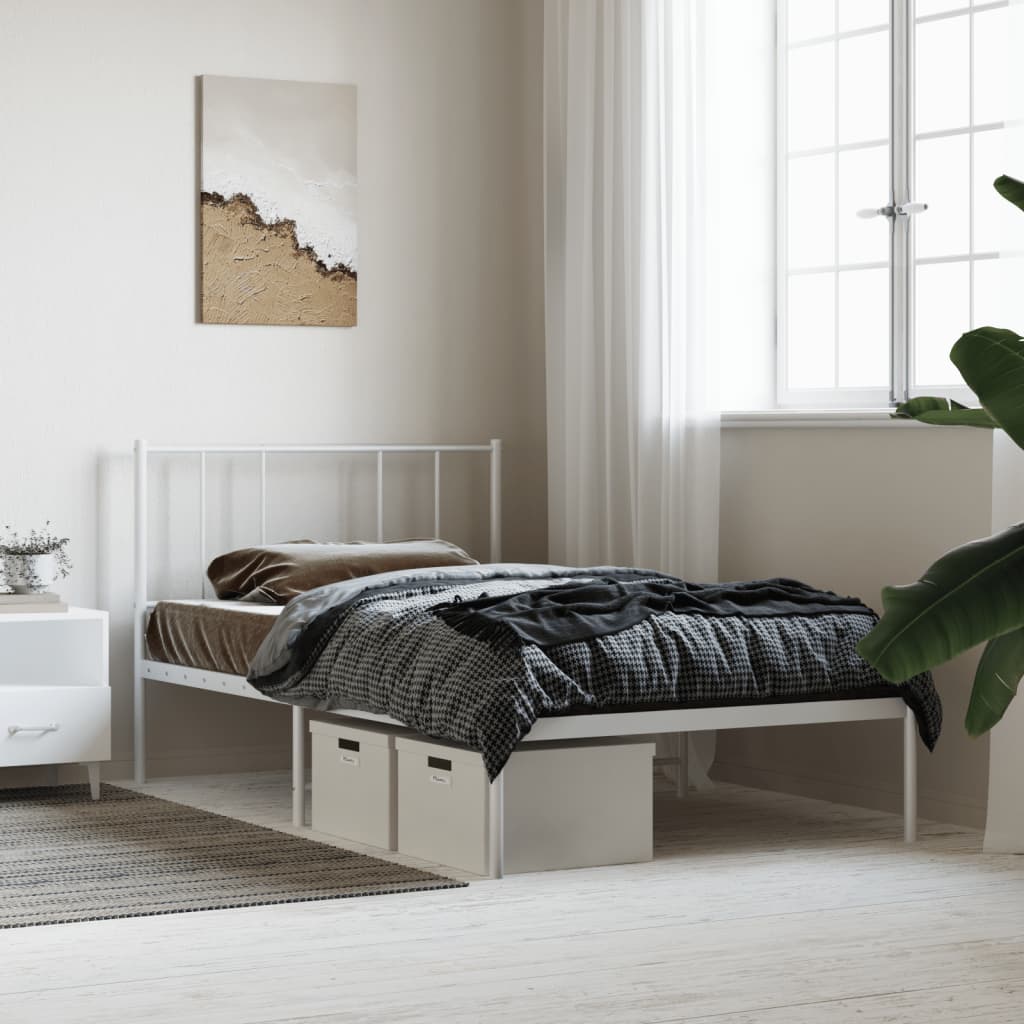 Metal Bed Frame without Mattress with Headboard White 80x200cm