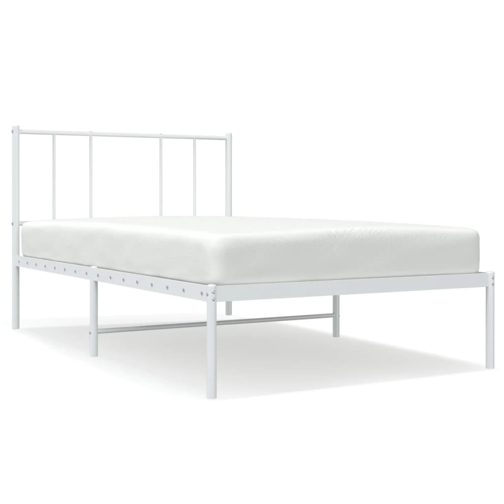 Metal Bed Frame without Mattress with Headboard White 90x200cm