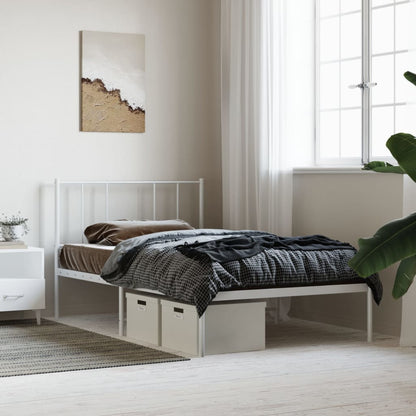 Metal Bed Frame without Mattress with Headboard White 90x200cm