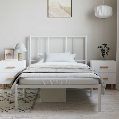 Metal Bed Frame without Mattress with Headboard White 100x200cm