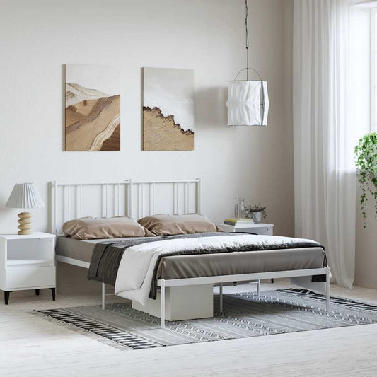 Metal Bed Frame without Mattress with Headboard White 135x190cm