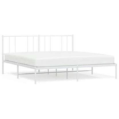 Metal Bed Frame without Mattress with Headboard White 193x203cm